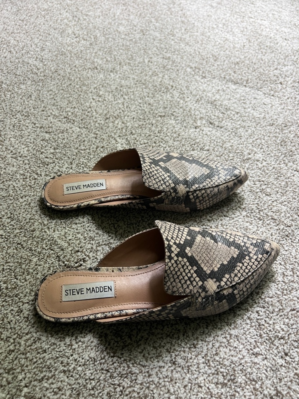 Steve Madden Snake-Print Pointed Mules in Black and Cream